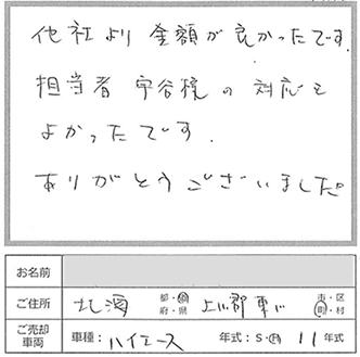 他社より金額が良かったです
