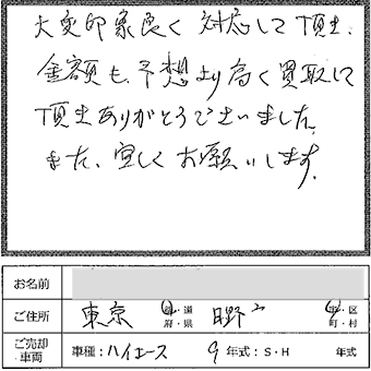 大変印象良く、金額も予想より高く買取